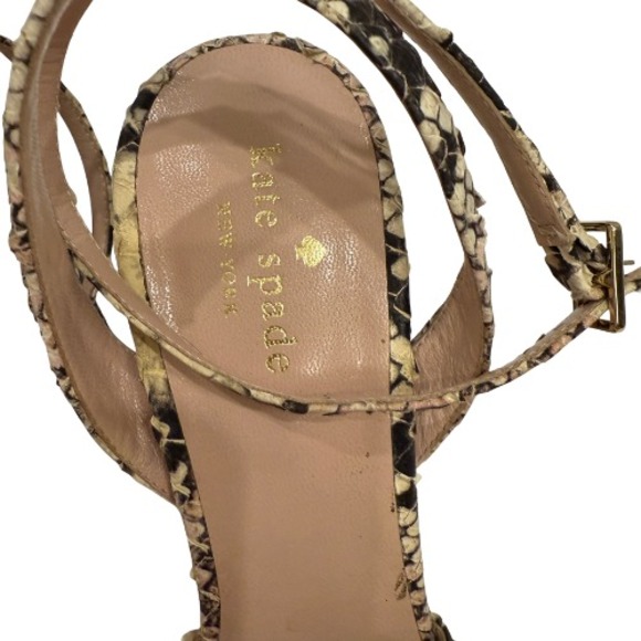 Kate Spade Rhinestone Sandal Heels 9.5 Snakeskin Leather Ankle Strap Statement - Picture 5 of 12